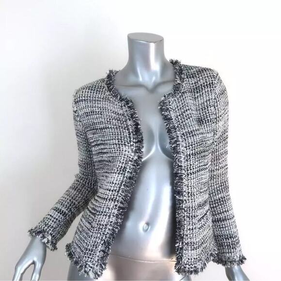IRO Jacket Unplug Silver/White Metallic Tweed Size 36 Open Front - Picture 1 of 8